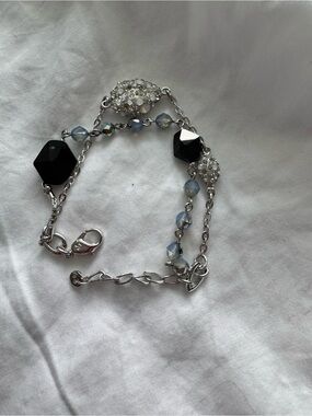 Swarovski Silver Bracelet with Black & Light Blue Crystals